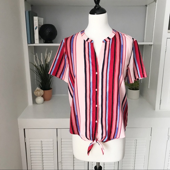 Cynthia Rowley Tops - Cynthia Rowley Striped Tie-Front Button Up S